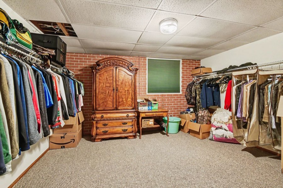 Interior storage room with built-in shelving